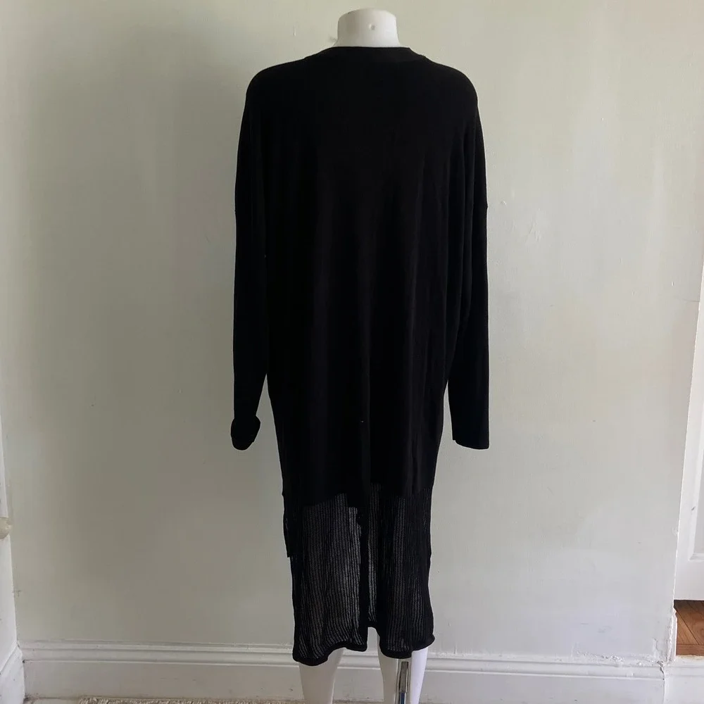 Athleta Kahala Wrap Black Open Front Mesh Cardigan XL 777968 Longline Sweater